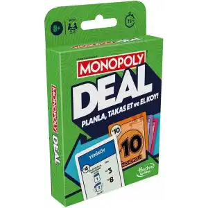 Monopoly Deal Kart Oyunu | Hızlı Oynanan Kart Oyunu | Aileler ve Çocuklar İçin Eğlenceli Oyun | 8 Yaş ve Üzeri | 2-5 Oyuncu | 15 Dakika | Seyahat Oyunu | Türkçe Versiyon