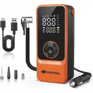 Enshall 6000mAh Şarjlı Mini Led Işıklı Araç Çakmaklık Kablolu Bisiklet, Top, Araç Lastik Şişirme Kompresörü