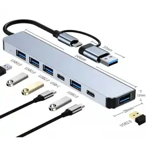 Coverzone Çoklayıcı Adaptör 7in1 USB/Type-c To USB A, USB C Macbook uyumlu Çevirici Adaptör Çok Portlu Çoklayıcı 7 in 1 USB HUB (Gri)