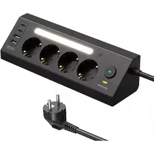 SMAYLİNG Akım Korumalı Çoklu Priz | 4 Priz Girişi + 2 USB-C + 2 USB-A Çıkışı | 2 Metre Kablo | LED Işıklı | Hızlı Şarj ve Güvenli Kullanım