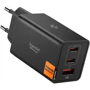 Spigen 67W USB-C + USB-A 3 Port Hızlı Şarj Aleti PPS 3.0 Super Hızlı Şarj GaN Pro Isı Düşürücü Güç Adaptörü Akım Koruma iPhone & Android & iPad & MacBook Type-C Black - ACH09458
