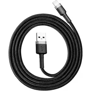 Baseus Cafule Serisi, 2.4 A USB-A & Lightning Şarj Kablosu & Data Aktarım Kablosu, 1 Metre, Gri - Siyah