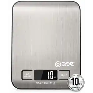 Bydiz Dijital Mutfak Terazisi 10 Kg Kapasiteli 1 Gr Hassasiyetli, Paslanmaz Çelik Hassas Mutfak Tartısı, Dara Fonksiyonu, LED Ekran, 5 Ölçü Birimi Desteği, Otomatik Kapanma, BY-005
