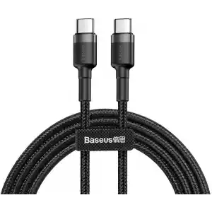 Baseus Cafule, Şarj & Data Aktarımı Kablosu, Gri - Siyah, 2 m, 3 A, 60 W, USB Type C & USB Type C, PD2.0, Flash/Hızlı Şarj