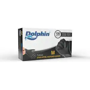 Dolphin Çok Amaçlı Siyah Nitril Muayene Eldiveni M Beden 100 Adet-MDR