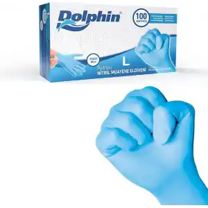 Kullan At Market Dolphin Mavi Nitril Eldiven Pudrasız (L) 100lü Paket