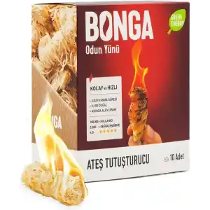 BONGA Soba, Şömine, Mangal Tutuşturucu 10 Adet 140 gr - Jel Ve Çıra Alternatifi Doğal Odun Yünü
