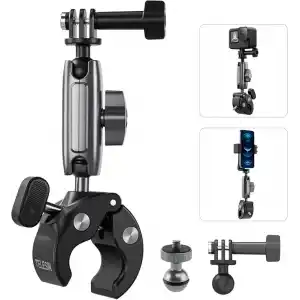 TELESIN Motosiklet Gidonu Bisiklet Montaj Kelepçeleri için GoPro Hero 13 12 11 10 9 DJI OSMO Action 5 Pro 4 3 Insta360,360° Çift Top Başlı Kelepçe Tutucu 1/4-20 mm Kamera ve Telefon için Adaptör