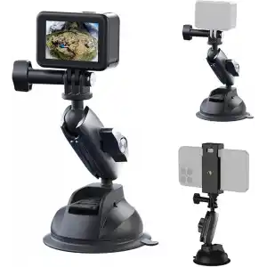TELESIN Alüminyum Alaşımlı Araç Vantuz Montajı, Hero 13 12 11 10 9 8 DJI OSMO Action 5 Pro 4 3 Insta 360 X5 X4 Huawei iPhone Mobil Telefon Kameraları için, Telefon Tutacılı Araç Ön Cam Montajı