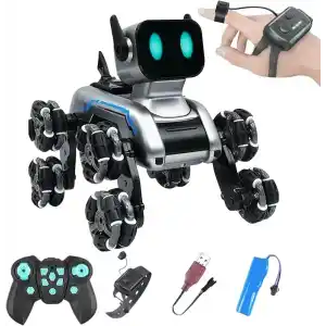 Giffy/Oyuncak 2.4 GhZ Uzaktan ve Bilekten Kumandalı Şarjlı 8 Teker Akrobat Robot Köpek Müzikli ve Led Işıklı Full Fonksiyon Akıllı Köpek Yavrusu Çift Kumanda Kontollü