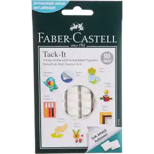 Faber-Castell Tack-it Beyaz, 50 gr, 90 Parça, Yeniden Kullanılabilir Hamur Yapıştırıcı, Sökülebilir ve İz Bırakmaz