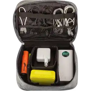 Livx Fermuarlı Elektronik Aksesuar Düzenleyici Çanta Organizer Kablo Düzenleyici Gadget Çanta Cırt Cırt Kemerli Su Geçirmez Boyun Askılı Aksesuar Çantası Gri SRF11-01