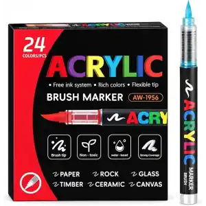 Akrilik Marker Kalem Seti 24lı, Esnek Fırça Uçlu Boya Kalemi