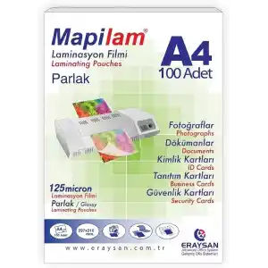 Mapilam Laminasyon Filmi 125 Mikron A4 100lü Paket (Parlak)