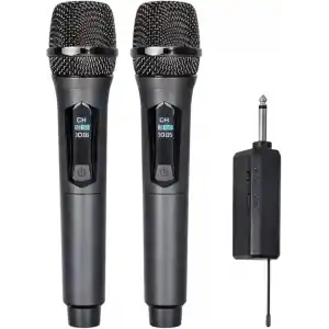 YK-MC448 Çift El Kablosuz Mikrofon Seti – 2.4G UHF Wireless, 50 m Menzil, Alıcılı, Sahne Sunum Karaoke Uyumlu