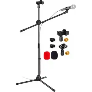 5 Core Mikrofon Standı Zemin Evrensel Yüksekliği Ayarlanabilir Tripod Mikrofon Standları 2 Mikrofon Tutar w Uzayan Teleskopik Bom Kolu Katlanabilir Taşınabilir Sahne Üzerinde Stüdyo için Siyah - MS