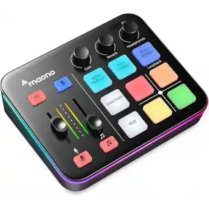 MAONO Oyun Ses Mikseri, Pro-preamp ile Ses Arayüzü, RGB, Bluetooth, Canlı Yayın için 48V Phantom Power, Podcasting, İçerik Oluşturma, Oyun MaonoCaster G1 NEO (SİYAH)