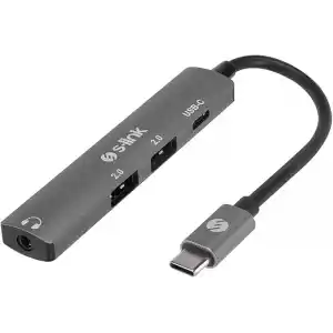 S-LINK SWV-USBC024 4 in 1 Gri Metal TypeC to 2*USB2.0 USB-C, 3.5mm Aux Port Type C Adaptör, SWV-USBC024
