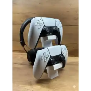 PS5 DualSense 2’li Oyun Kolu ve Kulaklık Standı Beyaz Renk | 3D Baskı Şık Dikey Tutucu (21.5x18x4 cm)