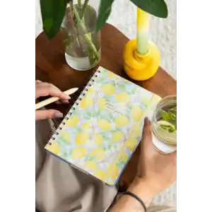 A5 Spiralli Sert Kapak Lastikli Kareli Not Defteri Limon