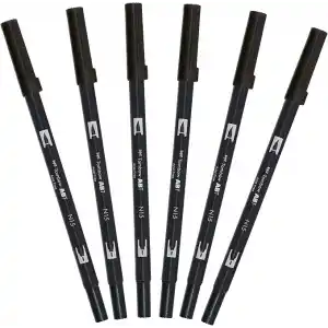 Tombow ABT-N15 – 6P keçeli Dual Brush Pen ile iki uç, [6 adet] Siyah