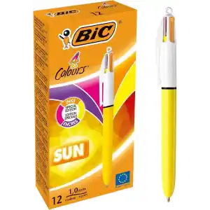 BIC 4 Colours Sun Tükenmez Kalem, 12li Kutu, 1.0mm Uç, Tek Kalemde Sarı, Mor, Turuncu ve Pembe Renkler