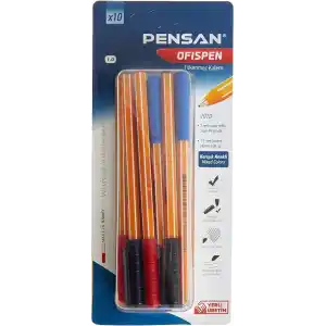 Pensan PE01010TKKRMT10 1010 Tükenmez Kalem, 10 Lu Blister 1 Mm,çok_renkli