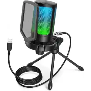 FIFINE PC oyun mikrofonu, USB mikrofon, yayın podcast stüdyosu için, mikrofon standı ve sessize alma tuşlu, PS4 PS5 Mac için