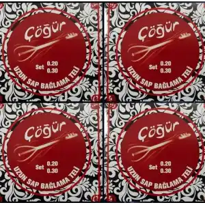 Çöğür Uzun Sap Bağlama Saz Teli 0.20 4 Adet Tam Takım Tel + her takım tel için 2 Tezene (4 adet Takım Tel 8 tezeneli paket)