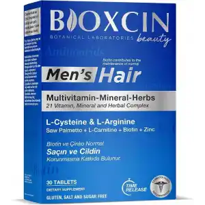 Bioxcin Men’s Hair Tablet – L-Arginin, Cüce Palmiye, L-Karnitin, Biotin ve Çinko İçeren Erkeklere Özel Saç, Cilt ve Tırnak Destek Tableti – 30 Tablet – Vegan