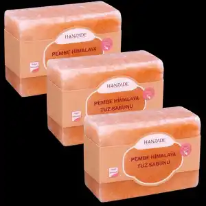 Hanzade Bitkisel Himalaya Tuz Sabunu 300-350 Gr x 3 Adet Zengin Mineralli Doğal Saf Pembe Himalaya Kaya Tuzu Sabunu Doğal Peeling