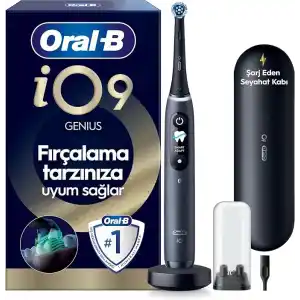 Oral-B iO9 Siyah Şarjlı/Elektrikli Diş Fırçası, 1 Fırça Başlığı, Hızlı Manyetik Şarj Cihazı, Uzun Ömürlü Pil, Şarj Eden Seyahat Kabı, Yedek Başlık Kabı