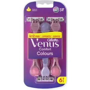 Gillette Venus Comfort Colours Kadın Tıraş Bıçakları, 6 Kadın Tıraş Bıçakları
