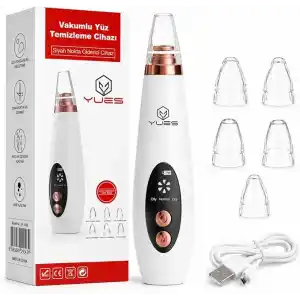 YUES Vakumlu Yüz Temizleme Cihazı Siyah Nokta Giderici, 6 Başlıklı Komedon Temizleme Aleti, LED Ekranlı, 3 Emiş Modlu, USB Şarjlı Gözenek Temizleyici Cilt Bakım Cihazı