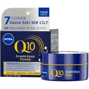 NIVEA Q10 Kırışıklık Karşıtı Gece Bakım Kremi 50 ml,Nemlendirici,Yenileyici,Kreatin,Hyaluronik Asit