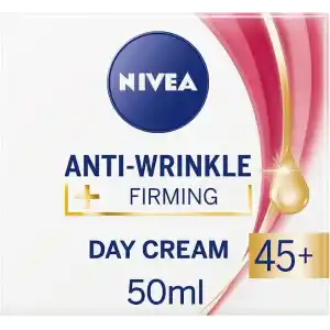 NIVEA Kırışıklık Karşıtı + Sıkılaştırıcı Krem Yaş 45+ (50 ml), Yaşa Özel Yüz Bakım Kremi, Kayısı Çekirdeği ve Shea Yağı ile Yoğun Cilt Bakım, UV Filtresi ile Güneş Koruması