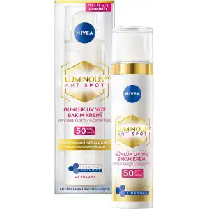 NIVEA Luminous630 Leke Karşıtı Gündüz Bakım Kremi 40ml, SPF50 Yüksek Güneş Koruyucu, Hyaluronik Asit, E vitamini, Hassas Cilt, Yüz Güneş Koruyucu, Koyu Leke, Güneş Lekesi Karşıtı