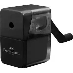 Faber-Castell Masaüstü Kollu Kalemtıraş, Siyah, 8.4 mm Çaplı, Çocuk Korumalı, Kurşun ve Boya Kalemleri İçin Uygun, Toplama Hazneli