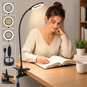 Kyrotech Klipsli LED Kitap Okuma Lambası USB Girişli Aydınlatma Esnek Kollu Metal Ders Çalışma Makyaj TikTok YouTube Canlı Yayın İçerik Üretim Işığı Göz Yormaz Modern 3 Renk Modlu Sarı Beyaz Gün Işığı