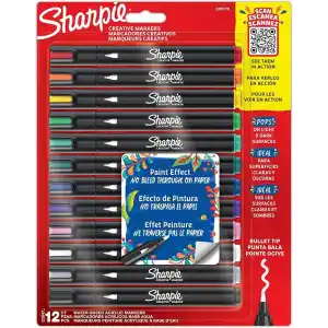 SHARPIE Creative Marker Akrilik Boya Kalemleri | Yuvarlak Uçlu Su Bazlı Boya Kalemi | Mürekkep Kağıda Geçirmez ve Çoğu Yüzey Üzerine Yazar | 12 Adet