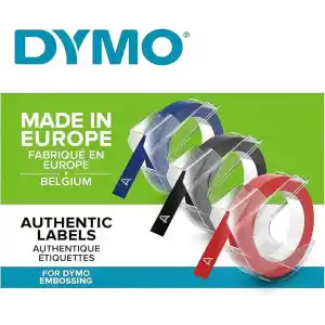 Dymo 3D Plastik Kabartma Şerit (9 mm x 3 mt), 3lü Paket, Siyah/Kırmızı/Mavi - S0847750