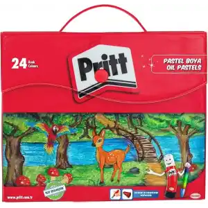Pritt Pastel Boyalar, canlı renkler ve rahat uygulamalı pastel boya, yumuşak çocuk boyası, kolay kullanımlı resim boyası, dayanıklı kırtasiye malzemesi, Çantalı 24 Renk Pastel Boya