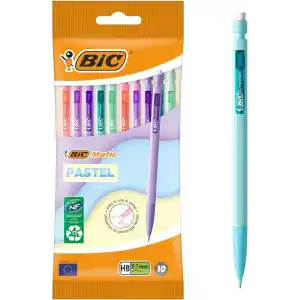 BIC Matic Pastel 0.7 Uçlu Versatil Kalem 10lu Poşet, 5 Farklı Pastel Renk, 3 Adet 0.7 HB Uç ile, Kolayca Silinir