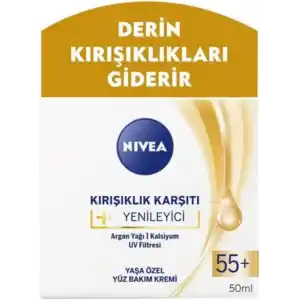 NIVEA Kırışıklık Karşıtı + Yenileyici Yüz Bakım Kremi Yaş 55+ (50 ml)