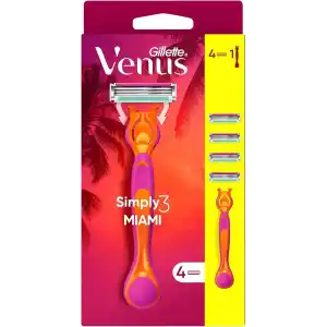 Gillette Simply Venus 3 Miami Tıraş Makinesi Gövdesi + 4 Bıçak