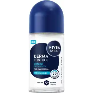 NIVEA MEN Erkek Roll on Deodorant Derma Control Defend 50 ml, 72 Saat Anti Perspirant Koruma, Tahrişe Karşı Koruma,Hyaluronik Asit, Pro Vitamin B5,Alkolsüz Formül