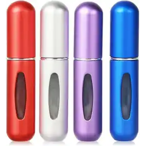 Saiveina Taşınabilir 5ml Mini Parfüm Atomizer Şişeleri, Doldurulabilir Parfüm Sprey Şişesi, Koku Pompası Kılıfı, Seyahat ve Giden için Boş Parfüm Şişeleri (4 Paket)