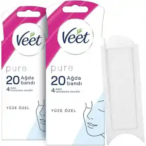 Veet Pure Hipoalerjenik Yüz Ağda Bandı, (2 x 20 Adet), Ağda Bandı, Tüy Alma
