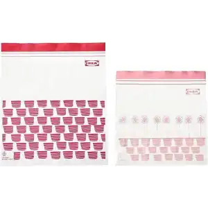 Kilitlenebilir buzdolabı poşeti, kırmızı-pembe, 2,5 lt ve 1,2 lt, 50 adet