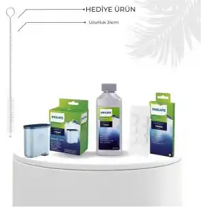 Philips Espresso Makinesi Bakım Seti, Kireç Çözücü Solüsyon, Yağ Çözücü Tablet, Aqua Clean Filtre, 3lü Set
